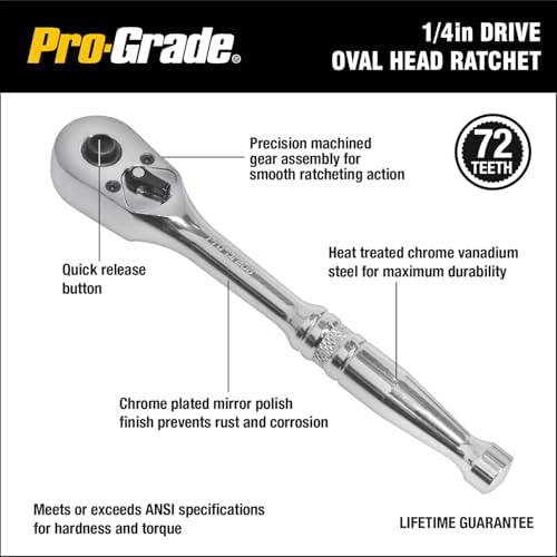Pro-Grade 21-Piece 1/4in Drive SAE Socket Set with Storage Case, Heat-Treated Chrome Vanadium Steel, Nickel Chrome Plated, Professional Grade, 19206