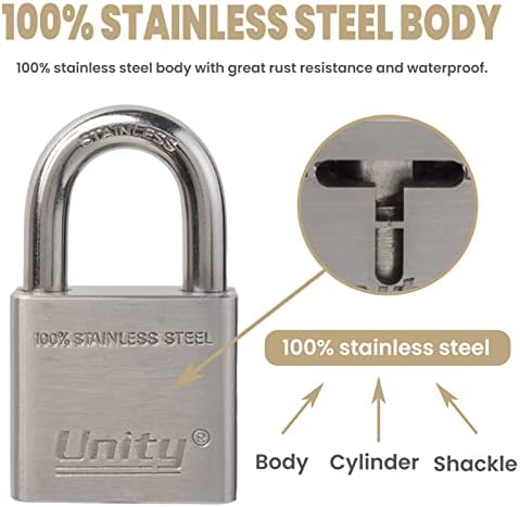 Unity Marine Padlock Keyed Alike 100% Stainless Steel Weatherproof for Sea, Boat, Port, Gate, Anti-Pick (2, 40mm)