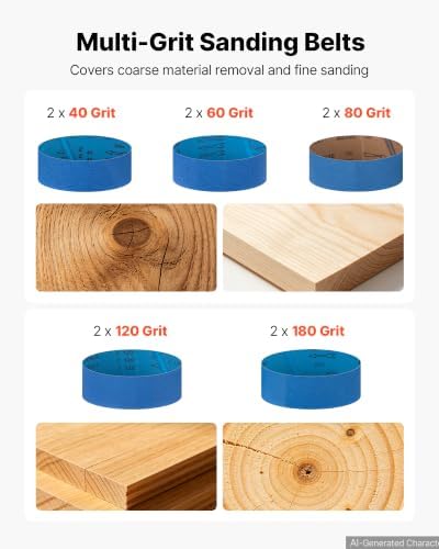 VEVOR 11.5A Belt Sander 4" x 24" Woodworking Belt Sander 6 Variable Speeds, 900-1550 FPM Sanding Machine with 10PCS Sanding Belts, 2 Dust Bags & 2-in-1 Vacuum Adapter for Woodworking Projects