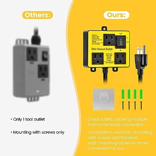 Automatic Vacuum Switch, Ortis Vacuum Switch for More Power Tools, Delay Vacuum On/Off to Prevent Circuit Overload and Tripping, Keep Your Workplace Cleaner, Better for Your Lung