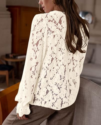 PRETTYGARDEN Women's Fall Trendy Long Sleeve Lace Tops