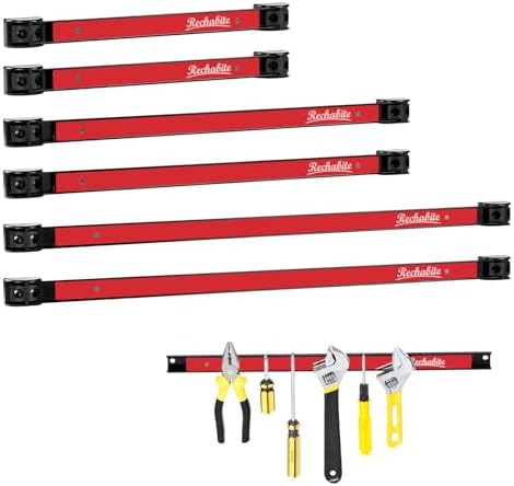 12" 18" 24" Magnetic Tool Holder Strip, Red Magnet Bar, Metal Tool Organizer Rack for Garage Organization, Easy To Install in Workshop, Mounting Screws Included