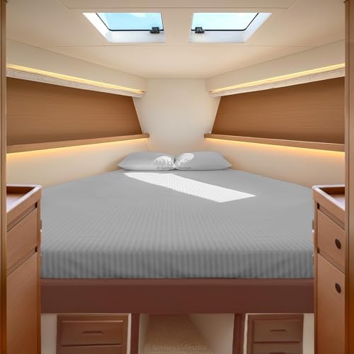 JS Sanders V Berth Boat Sheet 3 Pcs 600 TC Egyptian Cotton,Silver Stripe