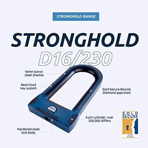 Squire Locks Stronghold D16/230 Keyed D-Lock: Hardened Boron Steel, 16mm Shackle, Sold Secure Bicycle Diamond Approved