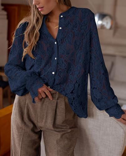 PRETTYGARDEN Women's Fall Trendy Long Sleeve Lace Tops