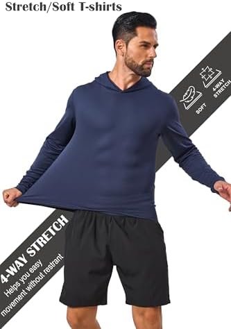 Men’s 5 Pack Sun Protection Long Sleeve Hoodie Rash Guard SPF Lightweight Quick Dry UV Shirts Outdoor Fishing Active Wear