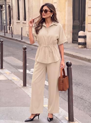 Two Piece Sets for Women Dressy Shirt Top Flared Pants Business Pantsuits