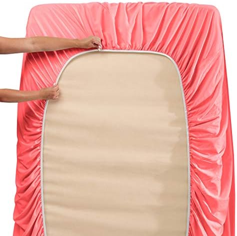 Hearth & Harbor Full Size Sheets - 4 Piece Bed Sheet Set, Hotel Luxury Double Brushed Bed Sheets - Extra Soft Bedding Sheets & Pillowcases, Full, Coral Pink