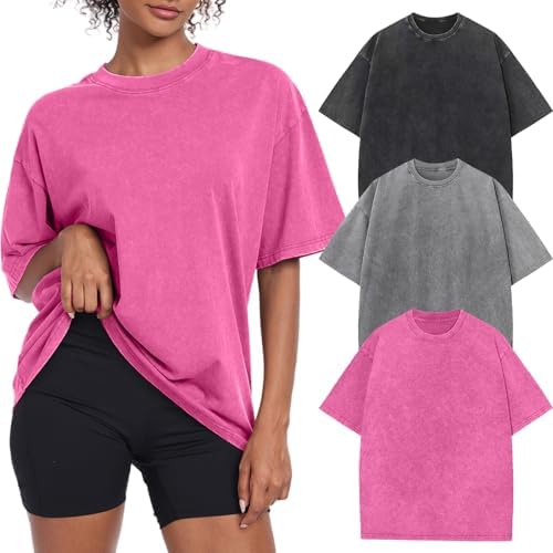 Womens Vintage Oversized T Shirts Acid Washed Baggy Cotton Tee Workout Gym Shirts Boyfriend Short Sleeve Tops