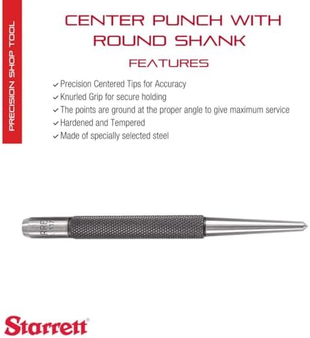 Starrett Steel Center Punch, 4" Length, 1/8" Dia