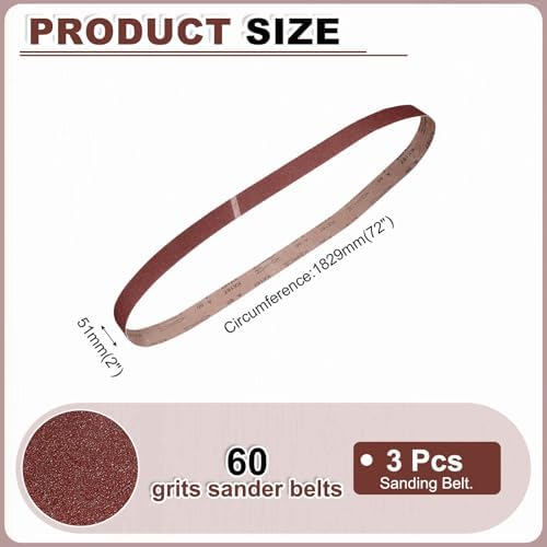 HARFINGTON 2 x 72 Inch Sanding Belts, 3 Pcs 60 Grits Aluminum Oxide