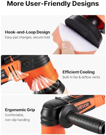VEVOR Car Buffer Polisher, 1.2"/2"/3" Rotary Polisher Buffer, 600W 6 Variable Speeds 1000-4500RPM Car Polisher Waxer Kit for Cars Detailing, Waxing, Polishing, Scratch Removal