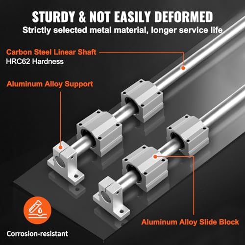 VEVOR Linear Rail Slide SFC20-1200mm 2 PCS 47.2 in/1200mm SFC20 Guide Rails 4 PCS SC20 Slide Blocks 4 PCS Rail Supports Linear Rails and Bearings Kit for Automated Machines CNC DIY Project