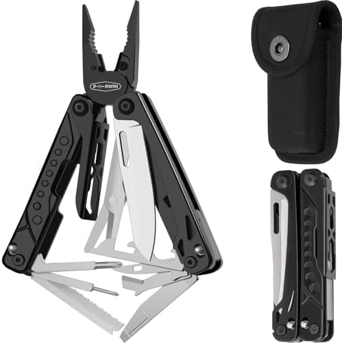 PERWIN Multitool, 20-in-1 Stainless Steel Multi Tools Pliers with Nylon Sheath, Safe Locking, Professional Multi-Tool for Survival, Camping and Hunting, Black