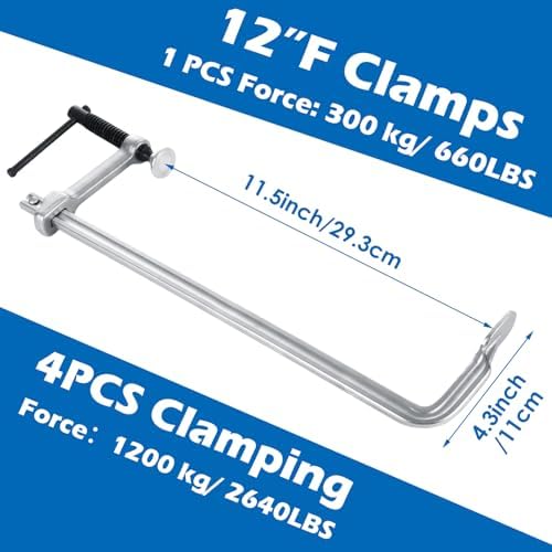 JMIATRY 4PCS F Clamps 12 Inches, Welding Bar Clamps, F-clamps for Welding