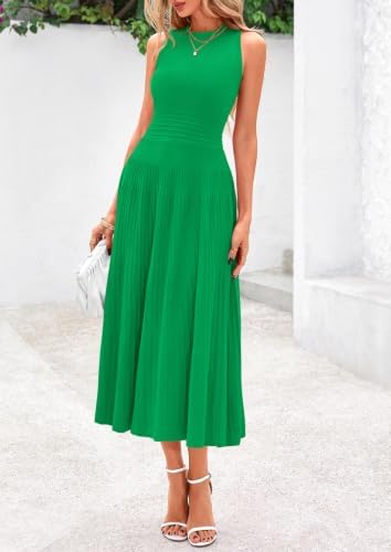 PRETTYGARDEN Women's Summer Pleated Midi Work Dress
