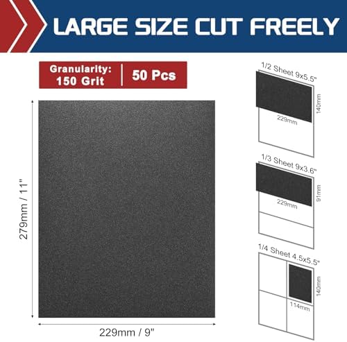 50Pcs Sand Paper 9x11Inch 150Grit Silicon Carbide Sandpaper Sheets