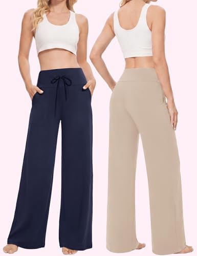 Showitty Wide Leg Pants for Women with Pockets, High Waist Yoga Lounge