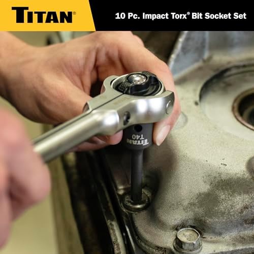 Titan 49007 10-Piece Impact Torx Bit Socket Set, Sizes T10 thru T50, S2 and 6150 Alloy Steel, Extra-long Design for Greater Reach and Access, Metal Storage Rail