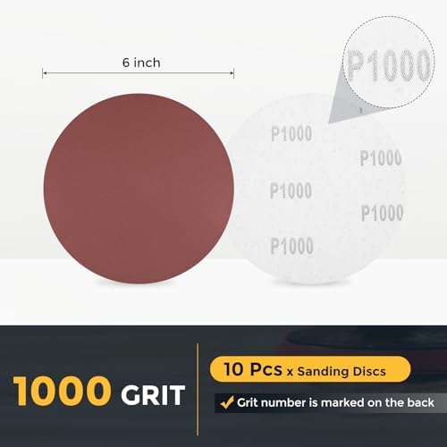 HARFINGTON 10 Pcs 6 Inch Sanding Discs 1000 Grit Red Aluminum Oxide