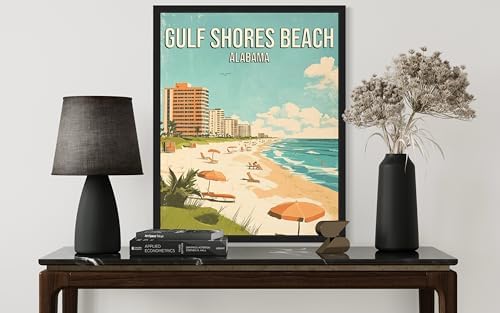 Gulf Shores Beach Alabama Unframed Wall Art Print Poster, US Vintage Retro Beach Scenery Posters Prints for Restroom Home Picture Painting Artwork Gallery 219 (Gulf Shores Beach Alabama, 24"L x 18"W, Unframed)