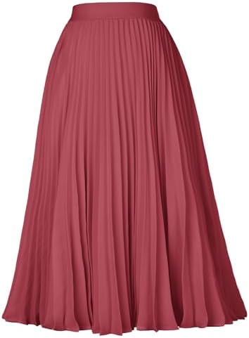 GRACE KARIN Pleated Midi Skirt for Women Chiffon A-Line Outfits
