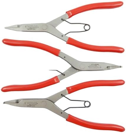 Wilde Lock Ring Plier Set 3pc Straight Right Angle and Thin Bent Curved 9" Length Made In USA G409.NP, G408.NP, and G407.NP Pliers