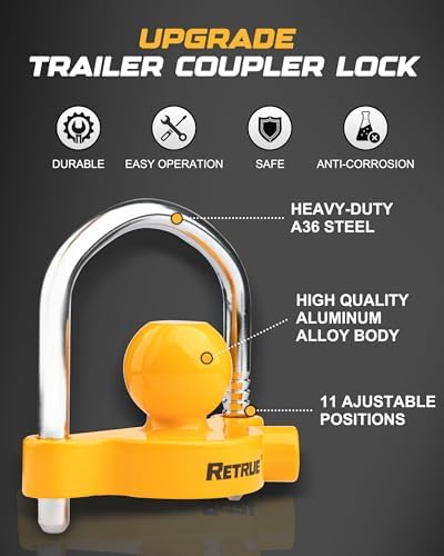 RETRUE Universal Trailer Coupler Lock, 4PC Key Alike Hitch Ball Lock,Yellow