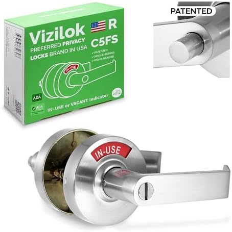 VIZILOK ADA Compliant, Single Egress Indicator Privacy Lock C5FS-R Durable ANSI Grade 2 Comp Commercial RightHanded Non Reversible in-Use or Vacant Push Button Lever - Satin Chrome