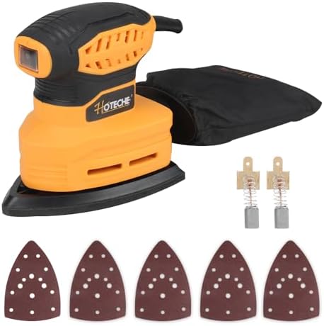 Hoteche 160W Mouse Sander, 140 * 140 * 80mm Triangular Sander with 13000rpm, Self-Dust Collection, Yellow, Color Box Packaging