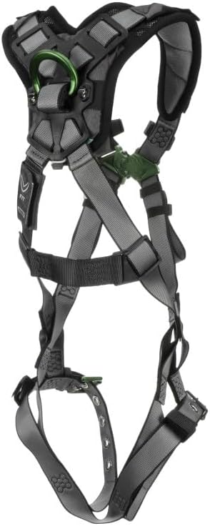 MSA V-FIT Standard Safety Harness - Polyester & Nano-Technology Treated Web Full Body Harness Back, Shoulder Padding, Gray