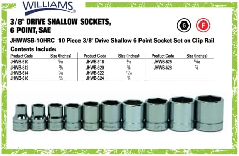 Williams WSB-10HRC 10-Piece 3/8-Inch Drive Shallow 6 Point Socket Set