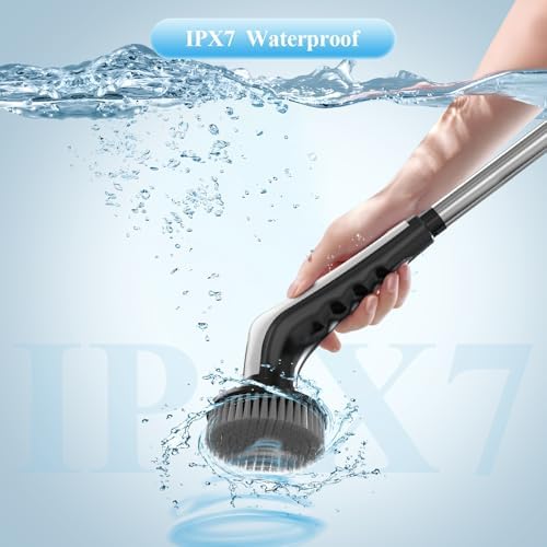 Electric Spin Scrubber,IPX7 Waterproof Cordless Cleaning Brush, Bathroom Scrubber with Adjustable Handle and 9 Replaceable Brush Heads,3-speeds,Electric Rotary Scrubber for Bathroom,Tub,Tile