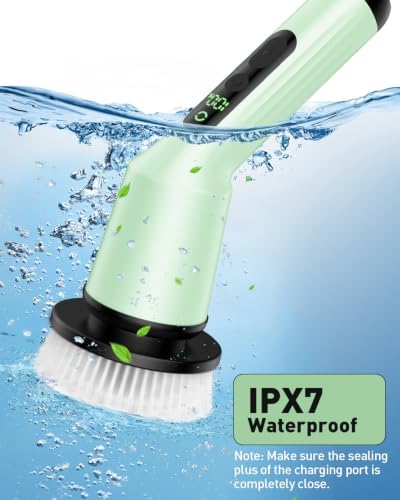 Electric Spin Scrubber for Cleaning Bathroom, Shower Scrubber Cordless Cleaning Brush with IPX7 Waterproof & 2 Speed, 3 Brush Heads, Bathroom Cleaning Supplies for Shower Tub Kitchen Tile Toilet