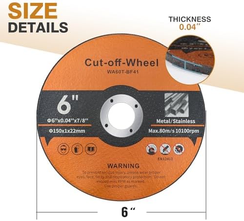 30 Pack 6 inch Cut-Off Wheels for Metal and Stainless Steel and PVC Tube 6" x.040 x7/8" Cutting Wheel for Angle Grinder Aggressive Cutting disc for General Purpose Metal Cutting