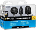 Kutzall 3-Piece Rotary Burr Kit - 1⁄4" Shaft, Very Coarse - Wood Carving Bits for Bosch, DeWalt, Milwaukee Tools - Structured Tungsten Carbide