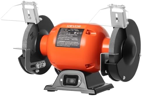 VEVOR Bench Grinder, 6-inch Single Speed Bench Grinder, 1750RPM Low-Speed Table Grinders with 250W 2A Induction Motor, 36/60-Grit Grinding Wheels & Adjustable Tool Rest for Precise Sharpening Grinding