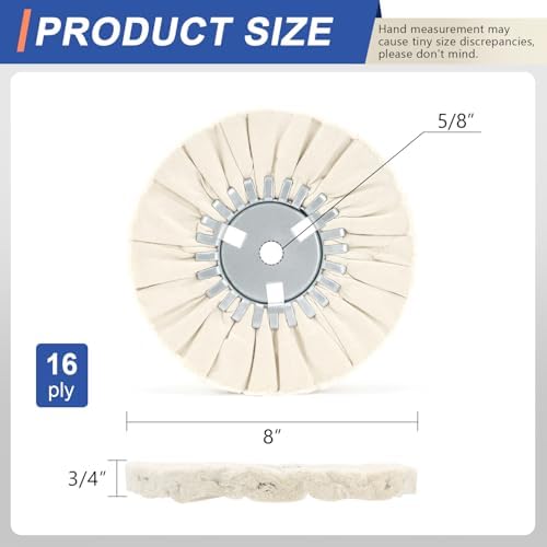 8" White Airway Buffing Wheel, 5/8" Arbor, 16-Ply Fine Polishing Wheel for Angle Grinder, Final Polishing for Aluminum & Metal, Removes Micro-Haze, High Gloss Mirror Finish, 2 PCS