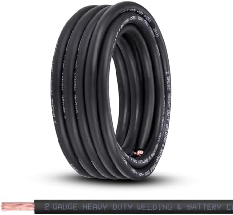 2 Gauge Battery Cable,25FT Black 2 AWG Pure Copper Wire Welding Cable, for Automotive, Battery, Solar and Generator, Standard USA OFC Wire