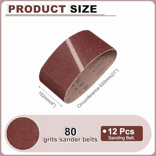 HARFINGTON 4 x 21 Inch Sanding Belts, 12 Pcs 80 Grits Aluminum Oxide Abrasive Belt Sander File Belt for Woodworking, Metal Polishing, Knife Sharpener