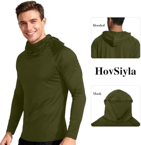 HovSiyla Mens Fishing Hoodie UV Sun Protection Shirts UPF Rash Guard Long Sleeve Shirts Hiking Performance Mesh Face Mask Top