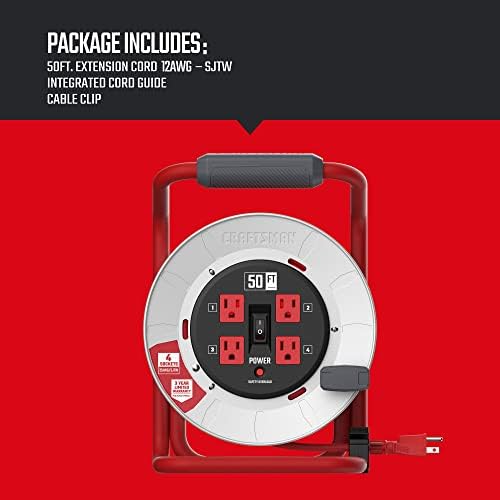 CRAFTSMAN 50 Ft. Contractor Edition Retractable Cord Reel, 4 Outlets