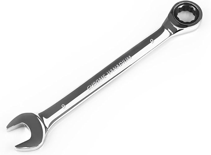 Egofine 9mm Ratcheting Combination Wrench Metric, Industrial Grade Gear Spanner with 12-Point Design, 72-Tooth Ratchet, Chrome Vanadium Steel