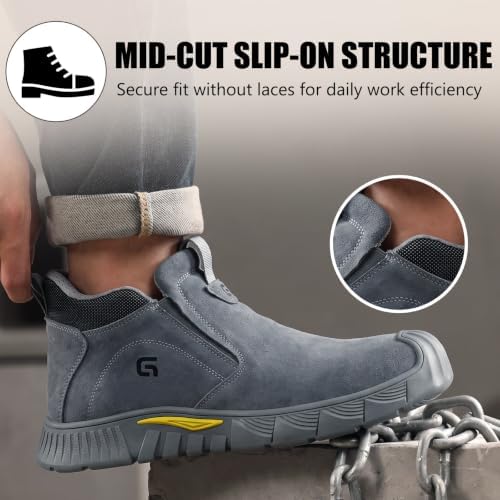 GLANOUDUN Steel Toe Shoes for Men Welding Work - Slip-On, Mid-Top Coverage