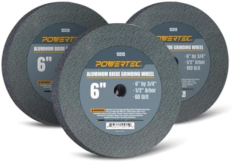 POWERTEC Bench Grinder Wheel 6 Inch White 60/100/150 Grit, Aluminum Oxide Grinding Wheel for Bench and Pedestal Grinder, 3/4" Thick 1/2" Arbor, Sharpening & Shaping Drill Bits, Blade, Chisel, 3PK