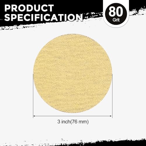 100Pcs Sanding Discs 3In 80Grit Hook and Loop Sandpapers Yellow