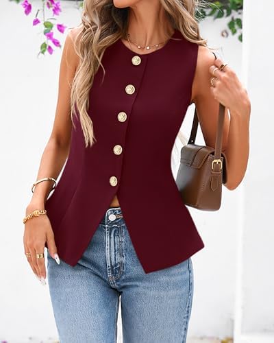 BTFBM Suit Vest Tops For Women Sleeveless Blazer Work Wear