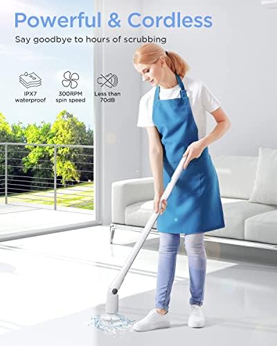 Electric Spin Scrubber, 360 Cordless Shower Scrubber, Electric Spin Cleaner with 4 Replaceable Shower Cleaning Brush Heads and 1 Extension Arm for Tub, Tile, Kitchen, Bathroom