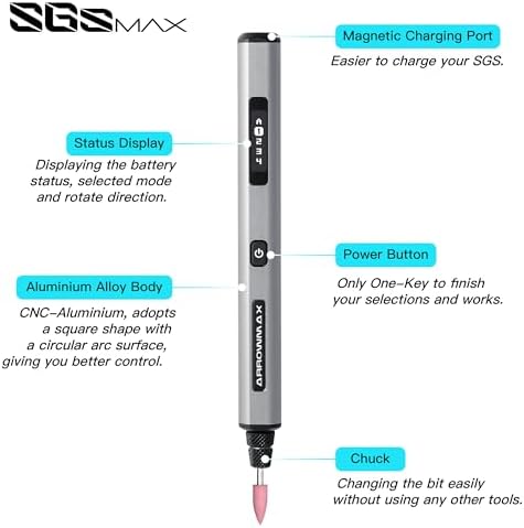 AM ARROWMAX Smart Engraving Pen, HollowCup Motor, 42 Bits with Aluminum Case, OLED, Magnetic Charge, Mini Electric Engraving Tool for Metal, Wood, Glass and Plastic (SGS PRO)