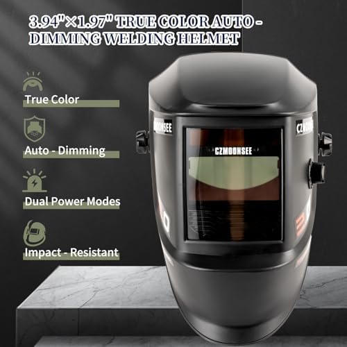 3.94“x 1.97”True Color Solar Powered Auto Darkening Welding Helmet 1/1/1/2 Optical Clarity 2 Arc Sensors Wide Shade 4/9-13 for TIG MIG STICK Welding Hood Welder Mask